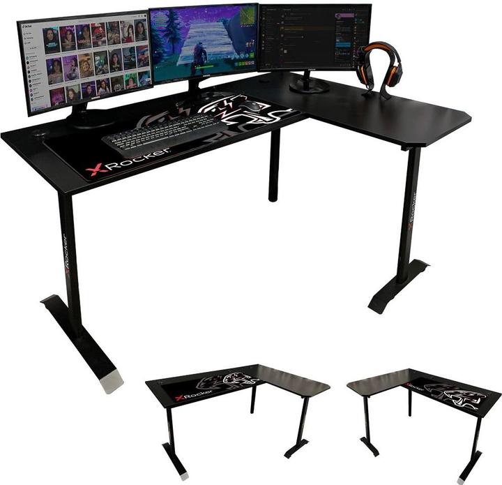 X Rocker Bureau de jeu en coin en L réversible Panther XL Ambi Noir Carbone