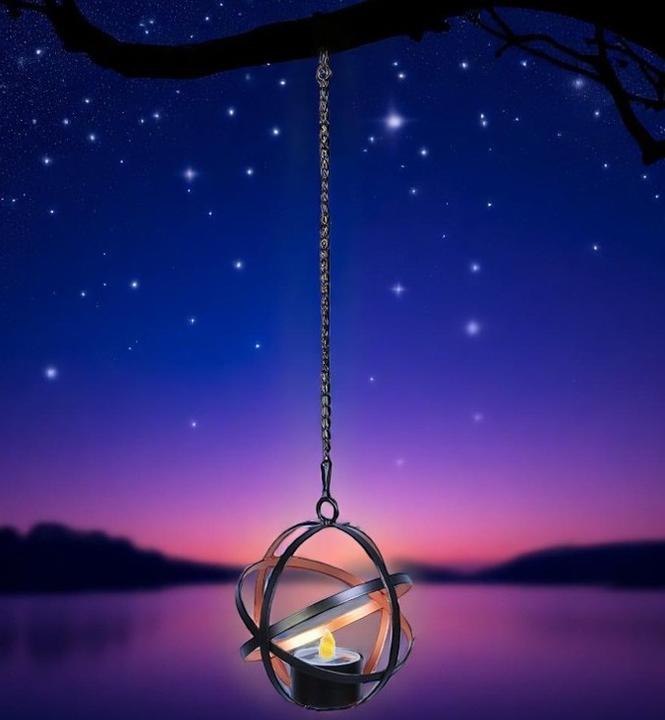 Actual product image GuGus LED solar pendant light with tea light, Ø 10 cm, black (60 lm)