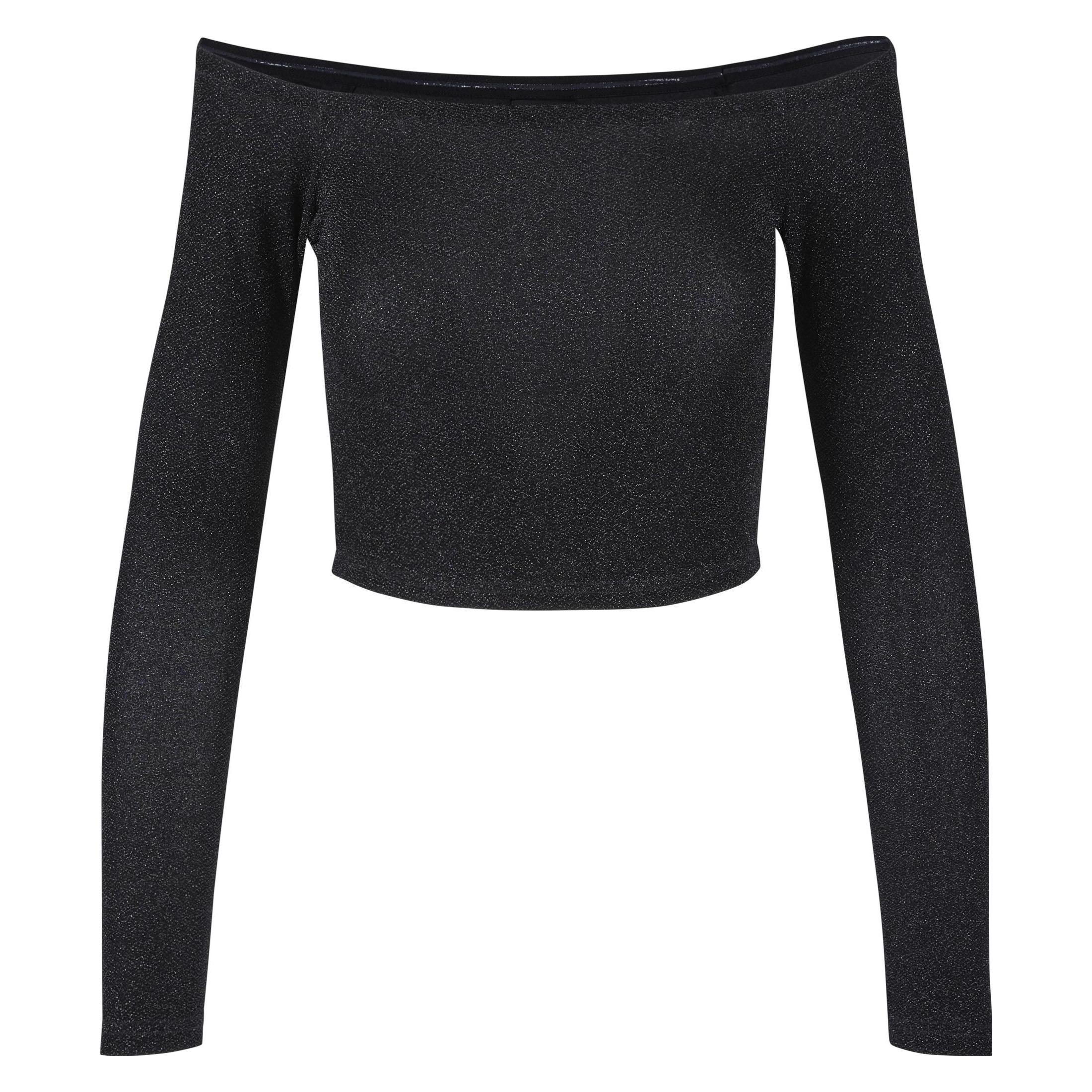Urban Classics, Damen, Pullover, Ladies Off Shoulder Glitter Longsleeve, Schwarz, (3XL)