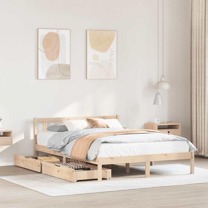 Produktbild VidaXL Massivholzbett Holzbett Bett Doppelbett mit Schubladen 135x190cm Kiefer (135 x 190 cm)