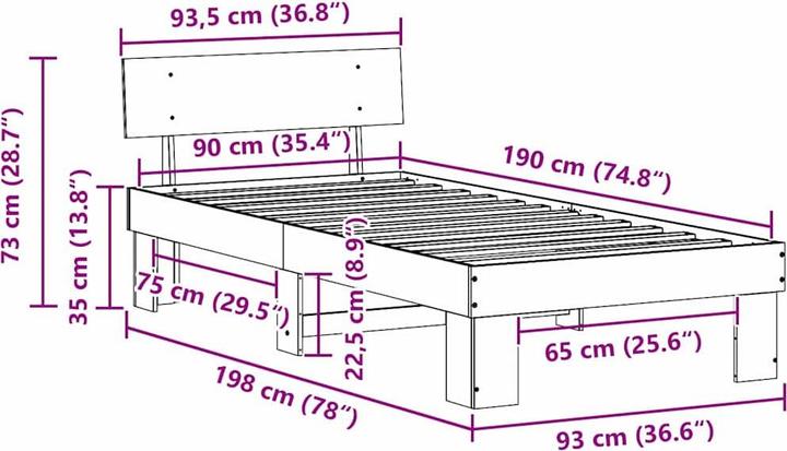 Produktbild vidaXL Bettgestell (90 x 190 cm)