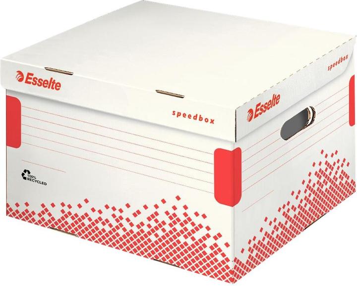 Image du produit Leitz Esselte boîte d'archives à couvercle rabattable SPEEDBOX, taille : M, blanc/rouge, en carton 100%