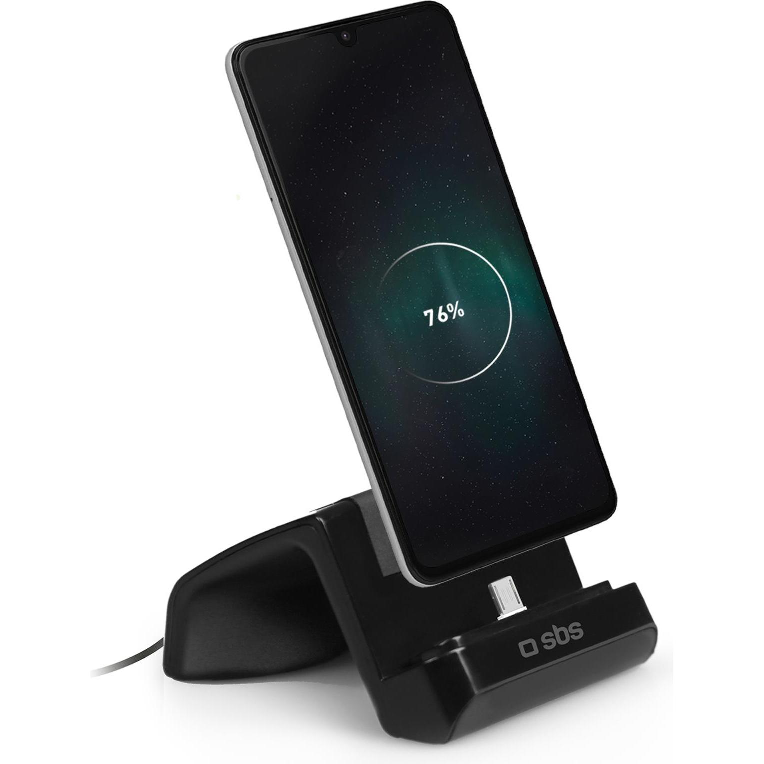 SBS Tischhalterung mit Ladefunktion für Smartphone mit Micro-USB-Anschluss, Smartphone Halterung, Schwarz