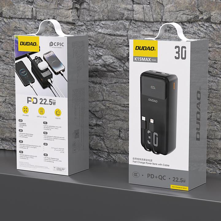 Image du produit Dudao K15Max powerbank 30000mAh 22.5W Black (30000 mAh, 22.50 W)