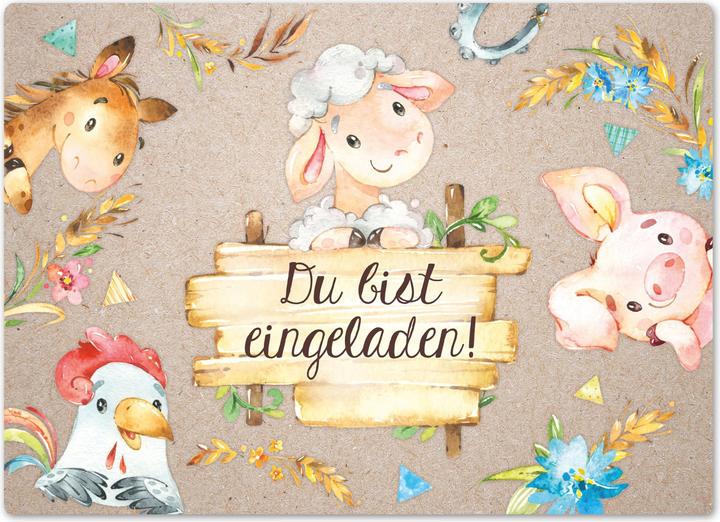 Produktbild Papierdrachen 12 Einladungskarten zum Geburtstag – Farm (12 Stk.)