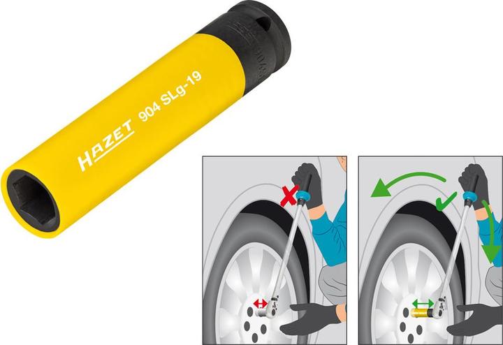 Produktbild HAZET Schlag-, Maschinenschrauber Steckschlüsseleinsatz ∙ Sechskant ∙ extra lang 904SLG-19 ∙ Vierka… (19 mm)