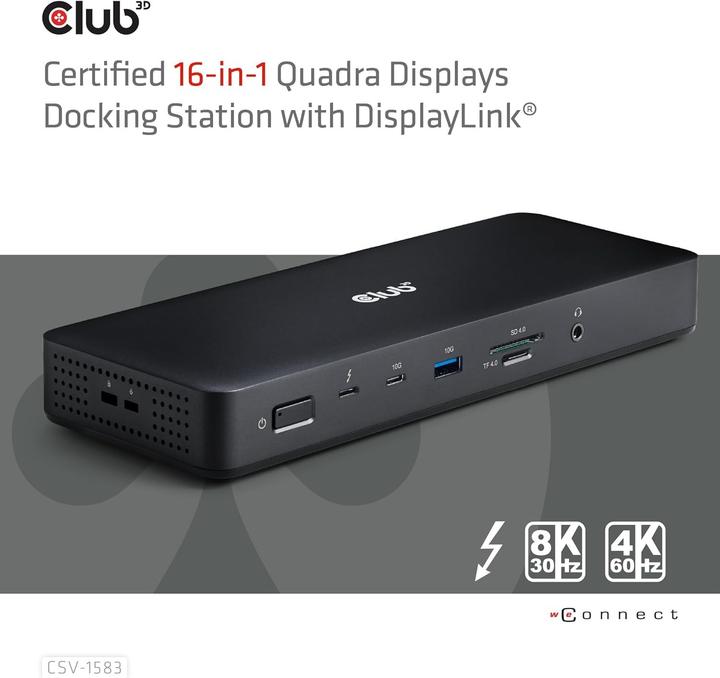 Produktbild Club 3D Club3D Thunderbolt4 16-in-1 Dockingstation 4 Displays St/Bu retail (16 Ports)