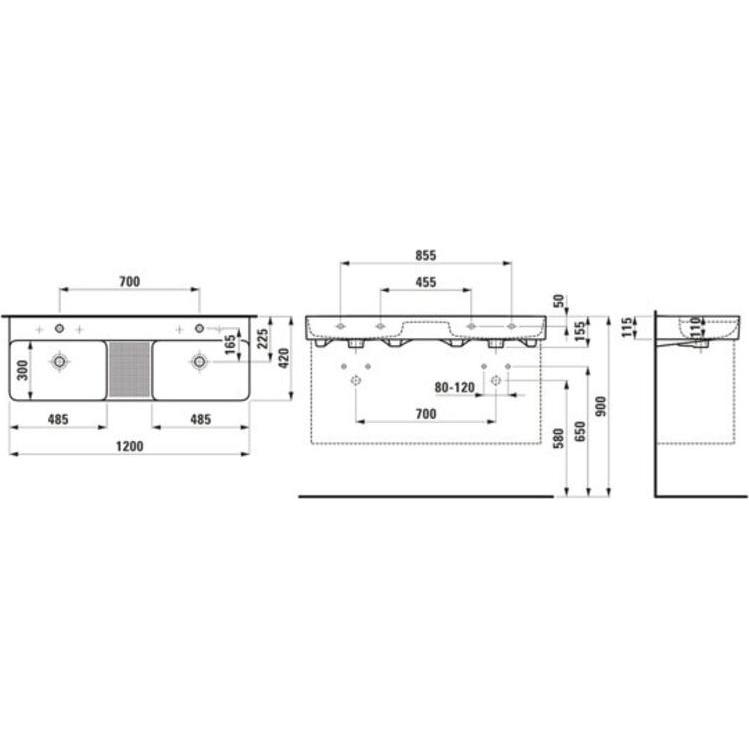 Thumbnail - Laufen, Waschbecken, Doppelwaschtisch VAL 1200x400mm we ma m ÜL ohne Hahnloch (400 mm, 1200 mm)