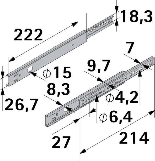 Image du produit Hettich Schubladenschiene Teilauszug 225-350 mm verzinkt 9136636 2 Stück