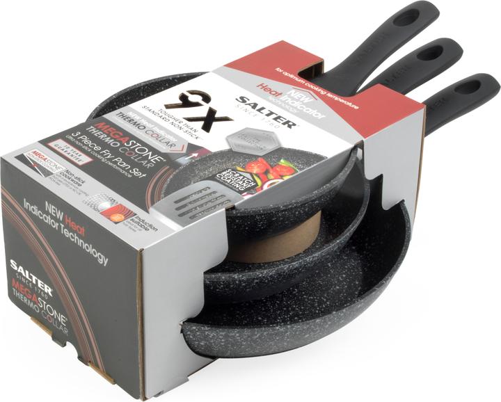 Immagine prodotto Salter BW11459BRMFOB Megastone Thermo Collar 3-Piece Frying Pan Set - 20/24/28cm (Set di pentole e padelle da cucina, Alluminio)