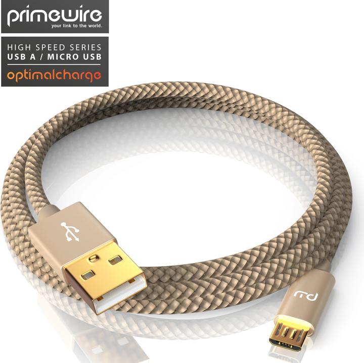 Actual product image Primewire Micro USB Cable - 2.4A MicroUSB Fast Charging Cable, Nylon, Metal Plug, Data Cable Charging Cable (2 m, USB 2.0)