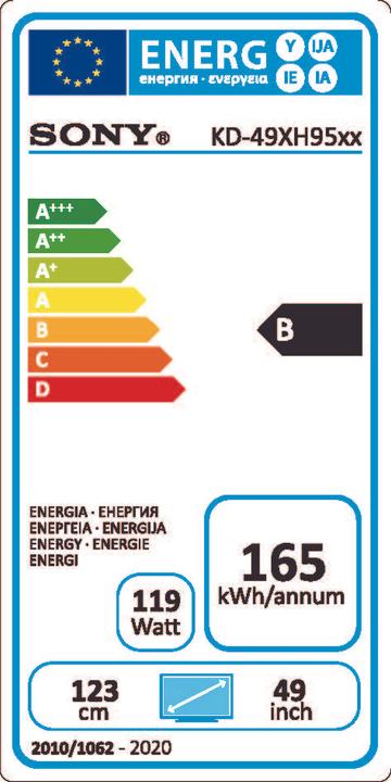 Energie-Label Sony KD49XH9505 (49", LCD, 4K, 2020)