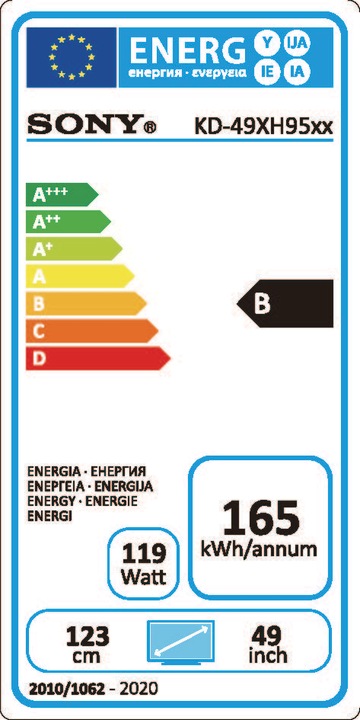 Etichetta energetica Sony KD49XH9505 (49", LCD, 4K, 2020)