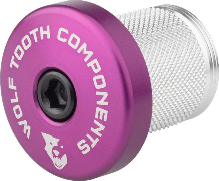 Actual product image Wolf Tooth Compression Plug, incl. Stem Cap w/integrated 5mm Spacer, 1 1/8", purple