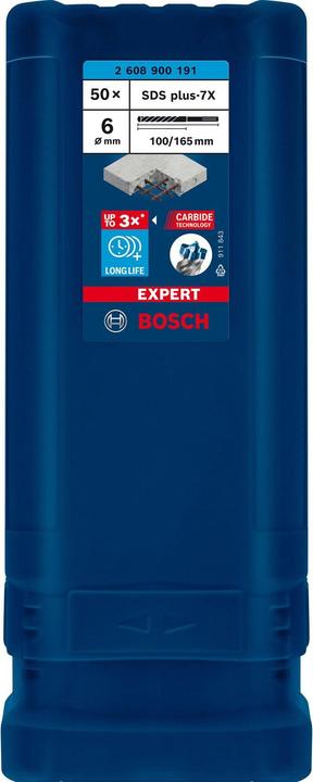 Image du produit Bosch Professional Zubehör Forets marteau EXPERT SDS plus-7X, 6 x 100 x 165 mm, 50 pcs. (6 mm)