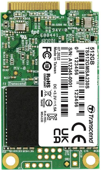 Actual product image Transcend 512GB MSATA SSD SATA3 3D TLC (512 GB, mSATA)