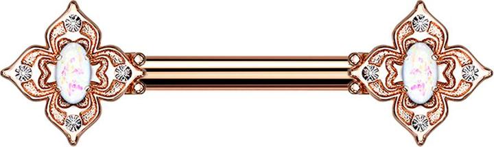 Produktbild Star Piercing Barbell rosegold Blumenquadrat filigran mit Opal weiss (Messing, Chirurgenstahl 316L)