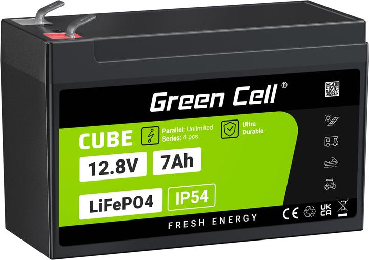 Produktbild GreenCell Battery for Green Cell CUBE LiFePO4 7Ah 12.8V 89.6Wh Lithium Iron Phosphate Battery for UPS, Monitor (12.80 V, 7 Ah)