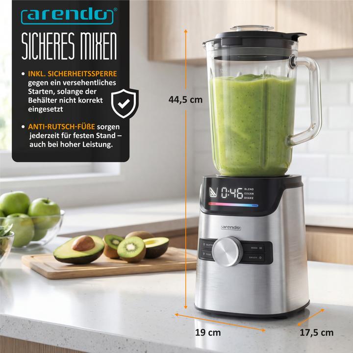 Produktbild Arendo Standmixer 1400W, Display, 6 Geschwindigkeiten, 1,7l, 3 Programme, Pulsfunktion, Sicherheitssperre (1400 W)