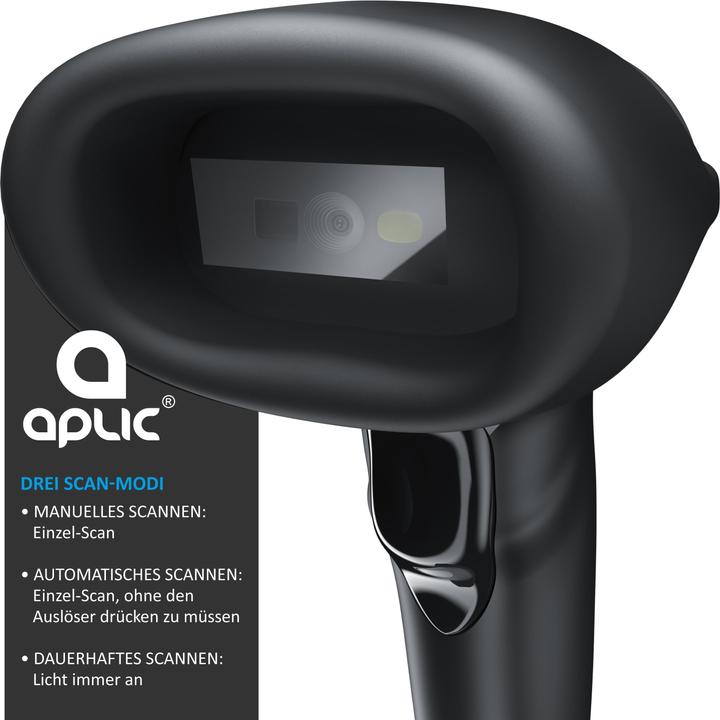 Produktbild Aplic Bluetooth Barcode Scanner 2D 1D, 2,4 GHz Wireless Handscanner, Barcodescanner kabellos mit Standfuss (1D-Barcodes, 2D-Barcodes)