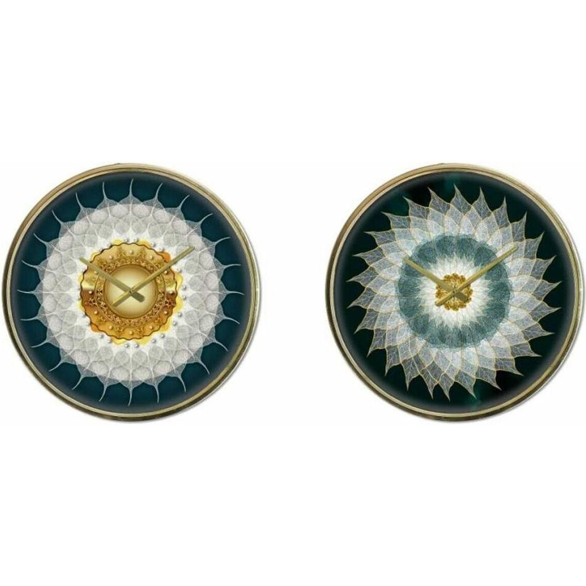 DKD Home Decor, Orologio da parete, Wanduhr Kristall Gold türkis Eisen Moderne (2 Stück) (40 x 6 x 40 cm)