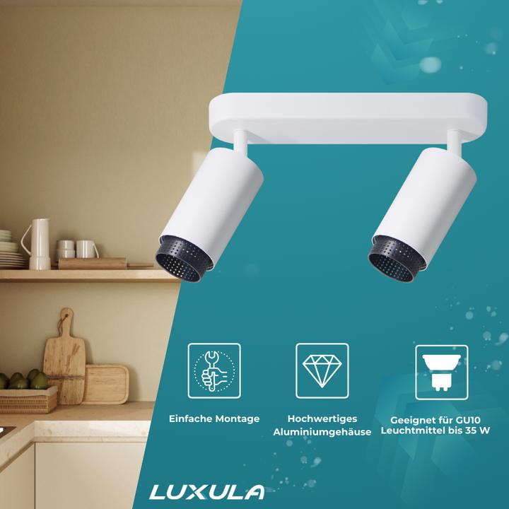 Actual product image Luxula Pivoting LED surface-mounted spot, 2-bulb, white/black (GU10)