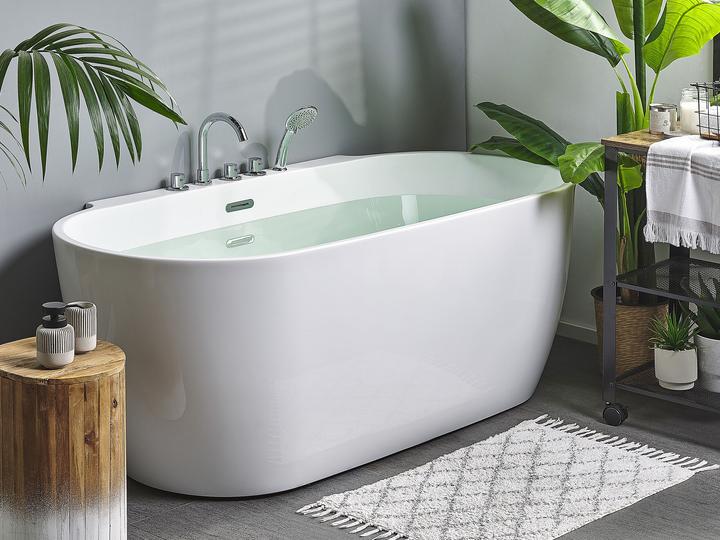 Actual product image Beliani Bathtub freestanding white with tap oval 170 x 80 cm ROTSO (286 l, 170 cm, 80 cm)