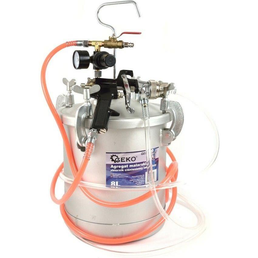 GEKO, Verniciatura a spruzzo, Serbatoio di vernice + tubo flessibile + pistola, 8l