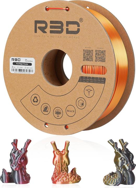 Produktbild R3D eSilk Mystic-PLA Schwarz-Rot-Gold Filament 1.75mm 1Kg (PLA, 1.75 mm, 1000 g)