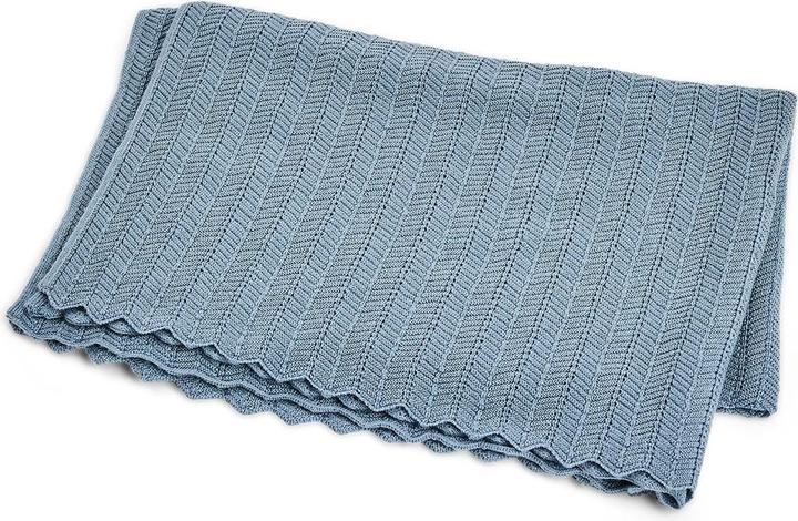Smallstuff - Baby blanket, fishbone, merino wool - Blue - 80x100 cm (70007-84) (80 x 100 cm)