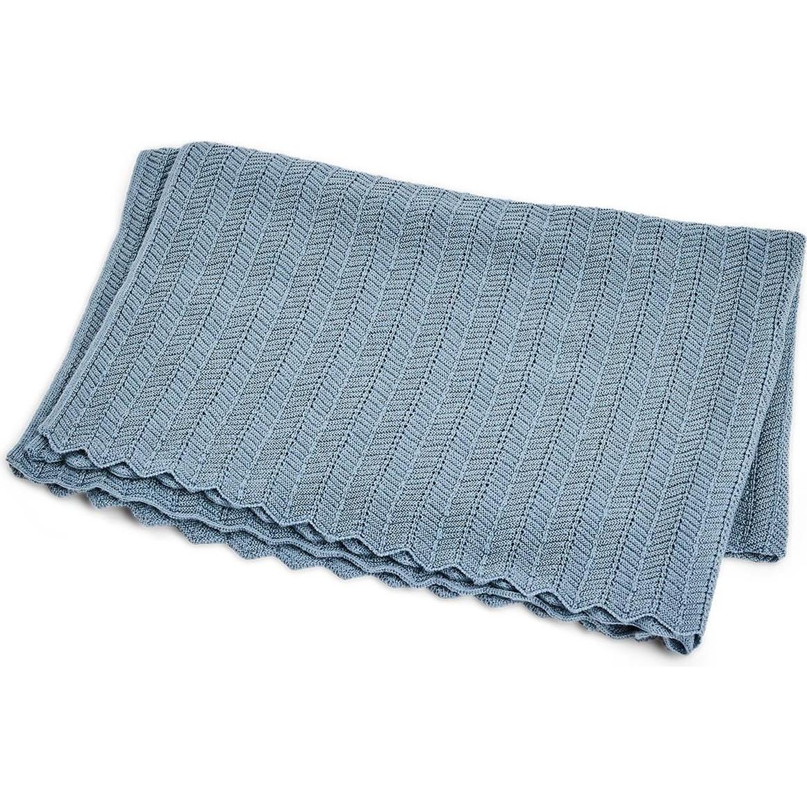 Smallstuff, Babydecke, - Baby blanket, fishbone, merino wool - Blue - 80x100 cm (70007-84) (80 x 100 cm)