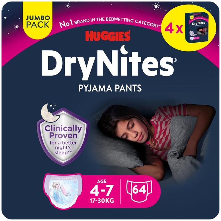 Image du produit Huggies Couches de nuit Jumbo-Pack Girl 4-7 ans (Taille M, Pack mensuel, 64 pcs)