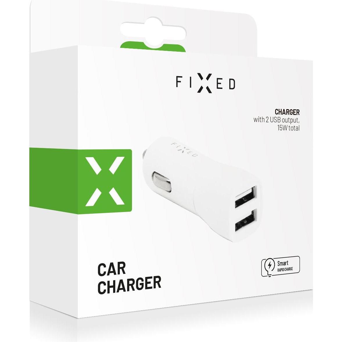 Thumbnail - Fixed Dual USB Car Charger 15W, White, Auto Adapter, Weiss