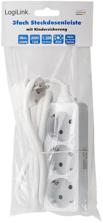 Actual product image LogiLink socket strip (3 x, CEE 7/3, 1.50 m)