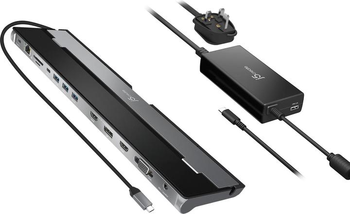 Produktbild j5Create JCD543P USB-C™ Triple Display Docking Station with 100W PD Adapter, Wired, USB 3.2 Gen 1 (3 (USB-C, 13 Ports)
