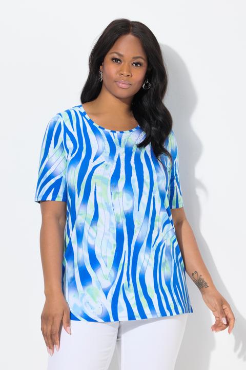 Image du produit Ulla Popken T-shirt motif zèbre, coupe évasée. Encolure ronde et manches courtes (42, 44)