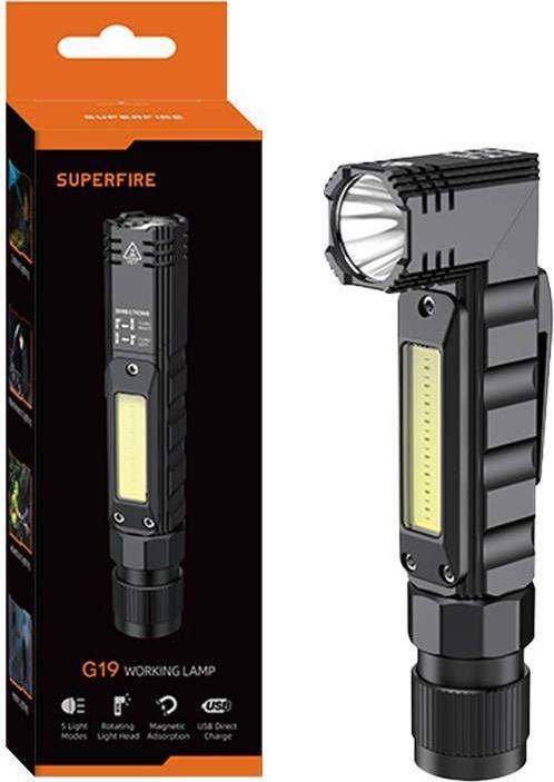 Actual product image Superfire G19 multifunction flashlight, 200lm, USB (14 cm, 200 lm)