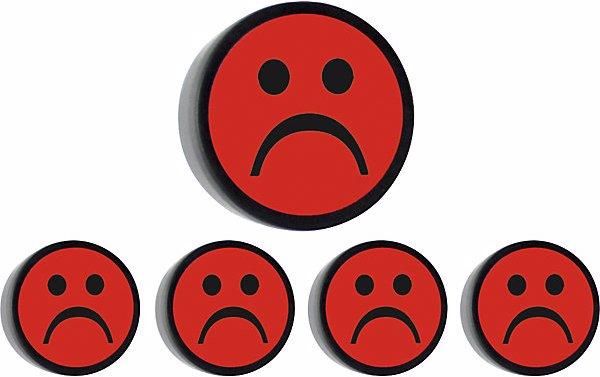 Image du produit smiT Plot magnétique rond FACE, Ø 35 mm, lot de 10, visage triste, rouge.