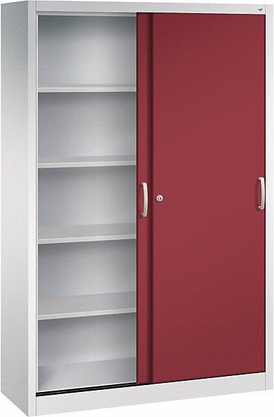 Produktbild C+P ACURADO Schiebetürenschrank, 4 FB, HxBxT 1950x1200x400 mm, lichtgrau / rubinrot (120 x 40 x 195 cm)