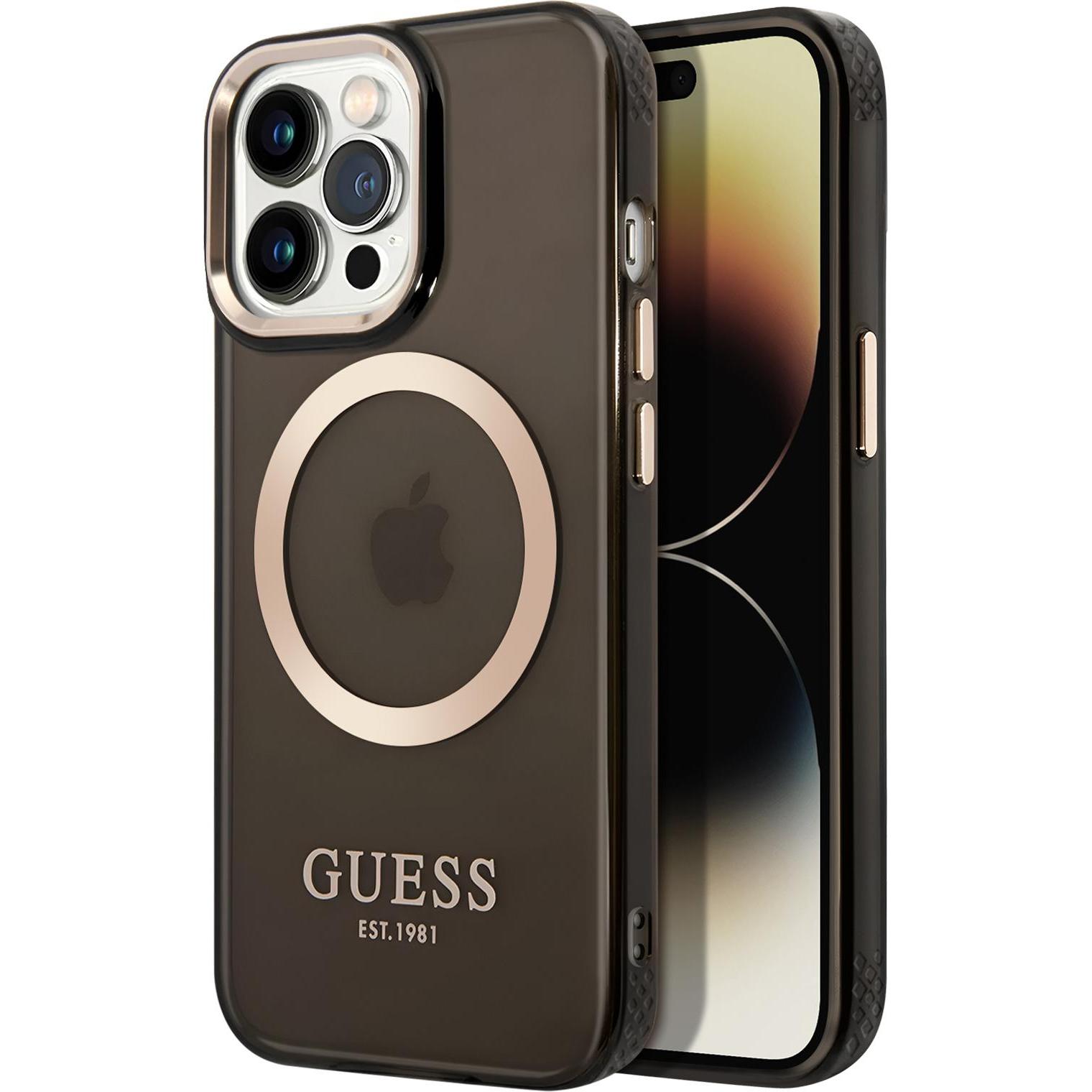 Guess Translucent MagSafe Compatible Case für Apple iPhone 14 Pro Max - black (Apple iPhone 14 Pro Max), Smartphone Hüll...