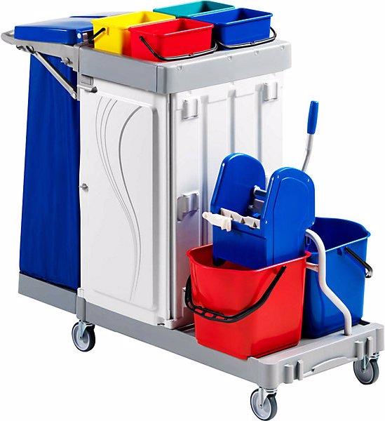 Evo POLY III cleaning trolley, 2 x 15 l buckets, 4 x 4 l buckets, with lockable