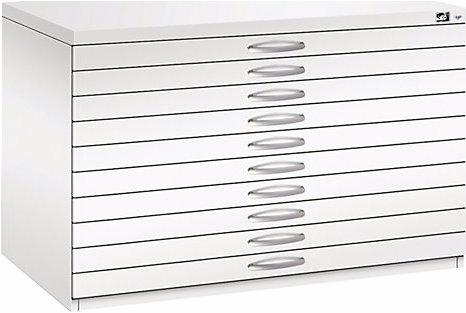 Produktbild C+P Zeichnungsschrank, DIN A1, 10 Schubladen, Höhe 760 mm, verkehrsweiss (110 x 76.50 x 76 cm)