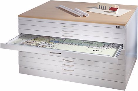 Produktbild C+P Zeichnungsschrank, DIN A0, 8 Schubladen, Höhe 760 mm, schwarzgrau / verkehrsweiss