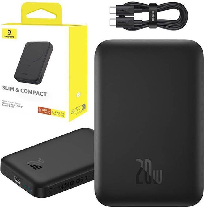 Actual product image Joyroom Mini Wireless PowerBank 20W Baseus (black) (6000 mAh, 20 W, 22.20 Wh)