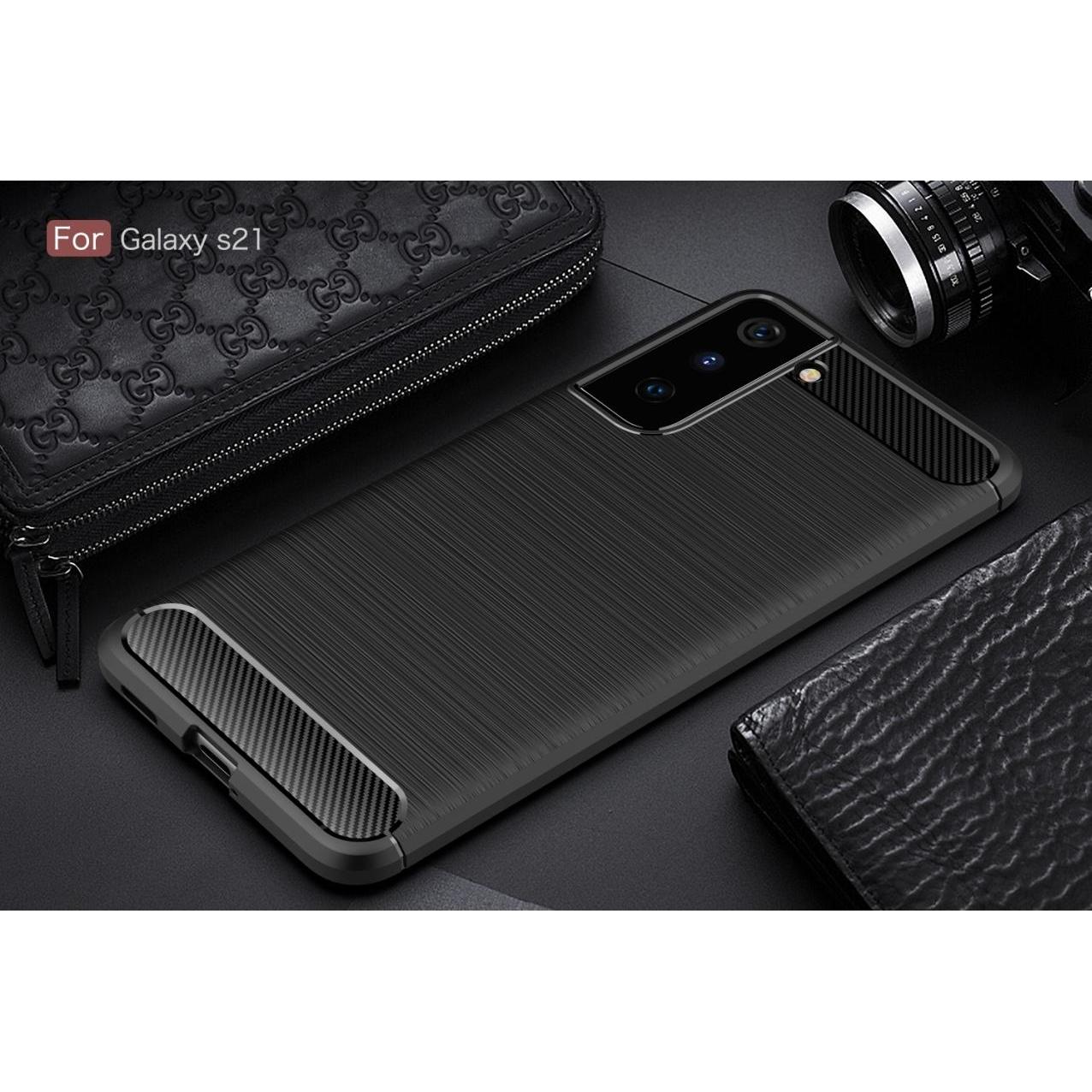 Thumbnail - Screenguard Samsung Galaxy S21 Hülle Carbon Brushed Soft TPU (Samsung Galaxy S21), Smartphone Hülle, Schwarz