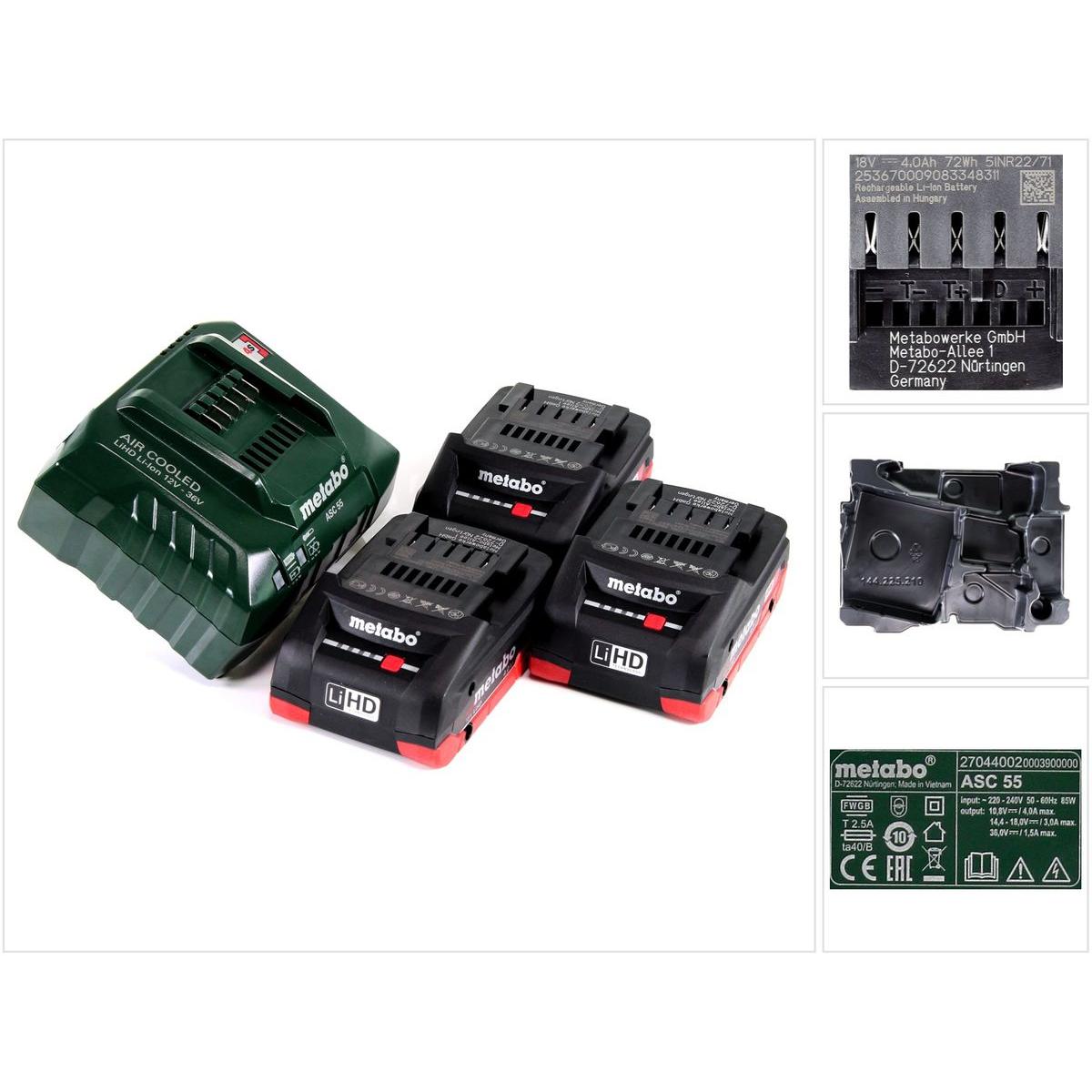 Thumbnail - Metabo, Werkzeugakku + Ladegerät, Basis-Set 3 X LIHD 4.0 AH (18 V)