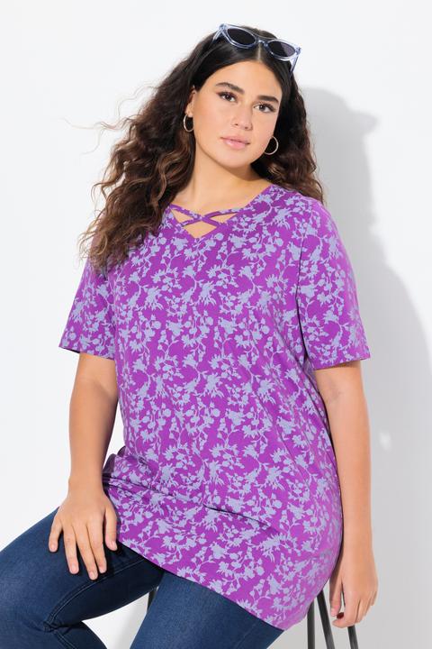 Actual product image Ulla Popken Cutout Floral Print Short Sleeve Knit Tunic (56)