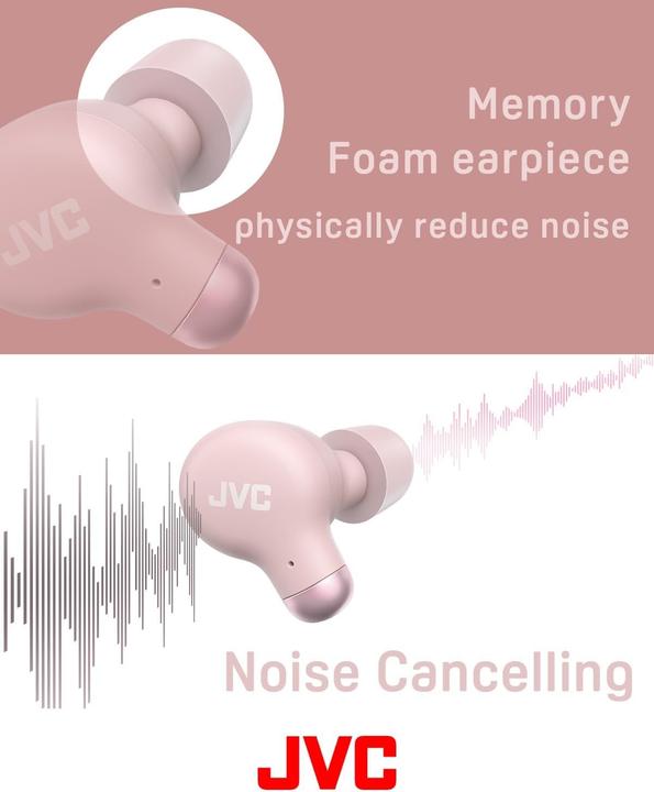 Actual product image JVC HAZ250T Noise Cancelling Bluetooth Wireless Memory Foam Earbuds Pink (Wireless)