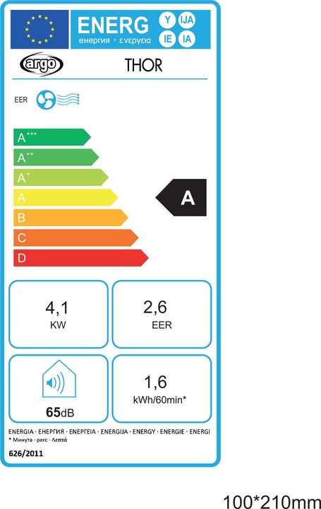 Etichetta energetica Argo Argoclima Thor 65 dB 1580 W Bianco (13989.78 BTU/h)