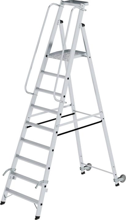 Produktbild Munk Plattformleiter mit Rollen und Griff 9 Stufen mit Ablageschale (Plattformleiter, 130 cm)